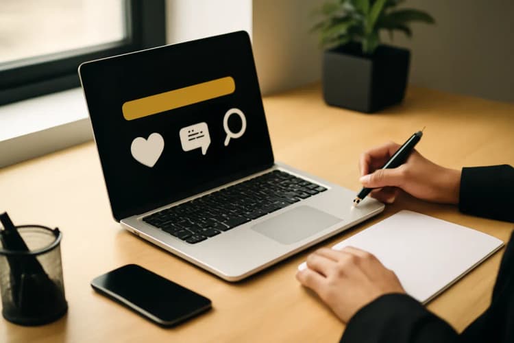 Tipos de gestão de tráfego: setas indicando diferentes canais como redes sociais, buscadores e e-mail marketing.