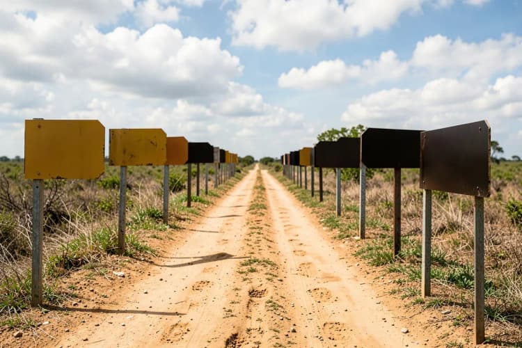Erros comuns em gestão de tráfego: um caminho com várias placas de "perigo" e "atenção" apontando para direções erradas.