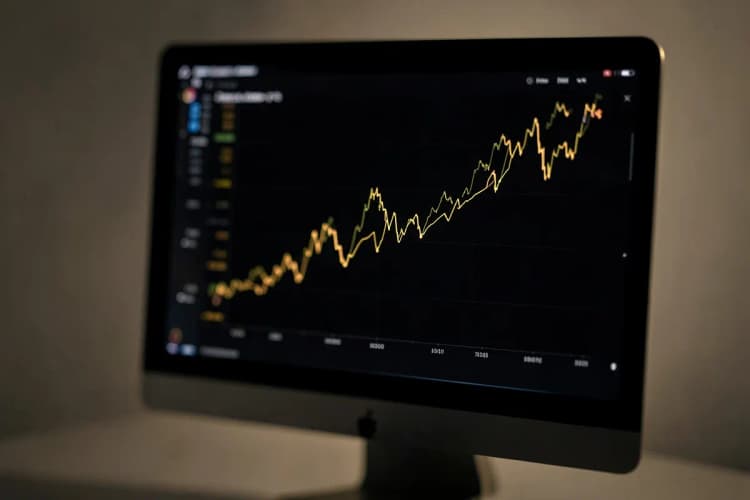 Uma tela de computador mostrando um gráfico de leilão com lances subindo e descendo.