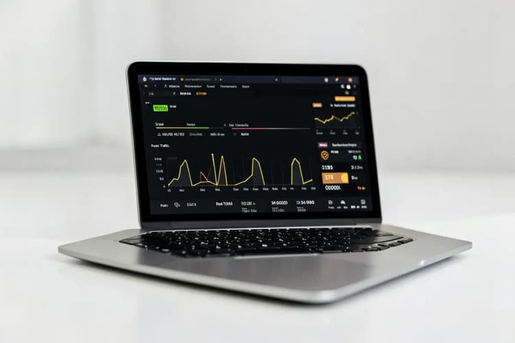 Um close-up de um laptop exibindo gráficos de desempenho e métricas de tráfego pago.