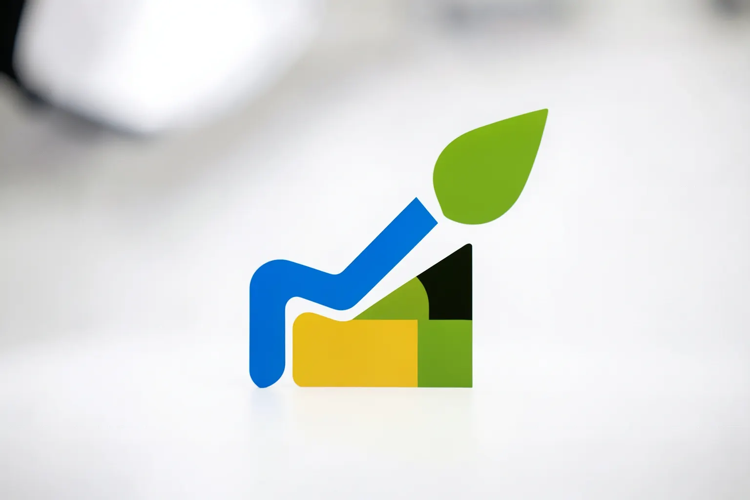 Logotipo de uma agência de marketing digital com um gráfico de crescimento estilizado em tons de azul e verde, em um fundo branco.