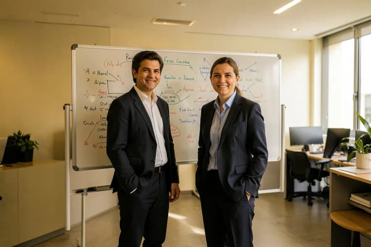Profissionais de marketing analisando estratégia em quadro branco no Rio de Janeiro