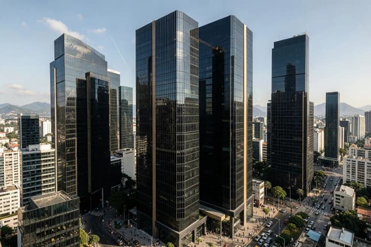 Prédios comerciais modernos no Rio de Janeiro representando agências de marketing de ponta