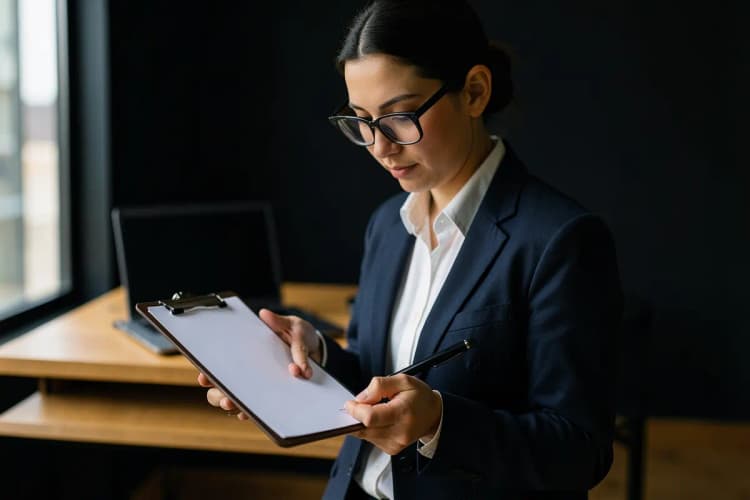 Pessoa analisando critérios de escolha de empresas de tráfego pago em um checklist