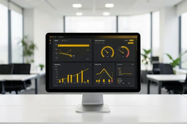 Um painel de controle com vários gráficos e indicadores digitais, representando métricas de tráfego.