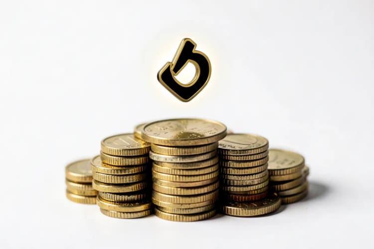 Moedas de dinheiro empilhadas com um ícone de clique sobre elas.